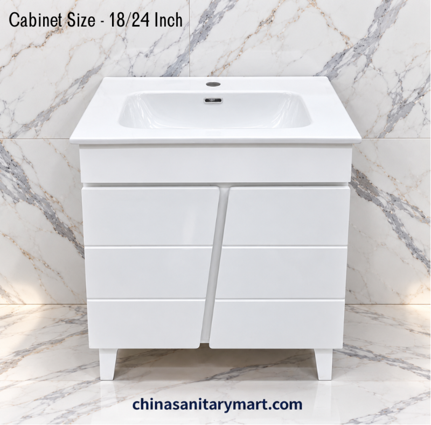 18x24 full white basin cabinet, integrated white basin, white bathroom vanity, modern basin cabinet, customizable PVC bathroom cabinet, waterproof bathroom vanity
