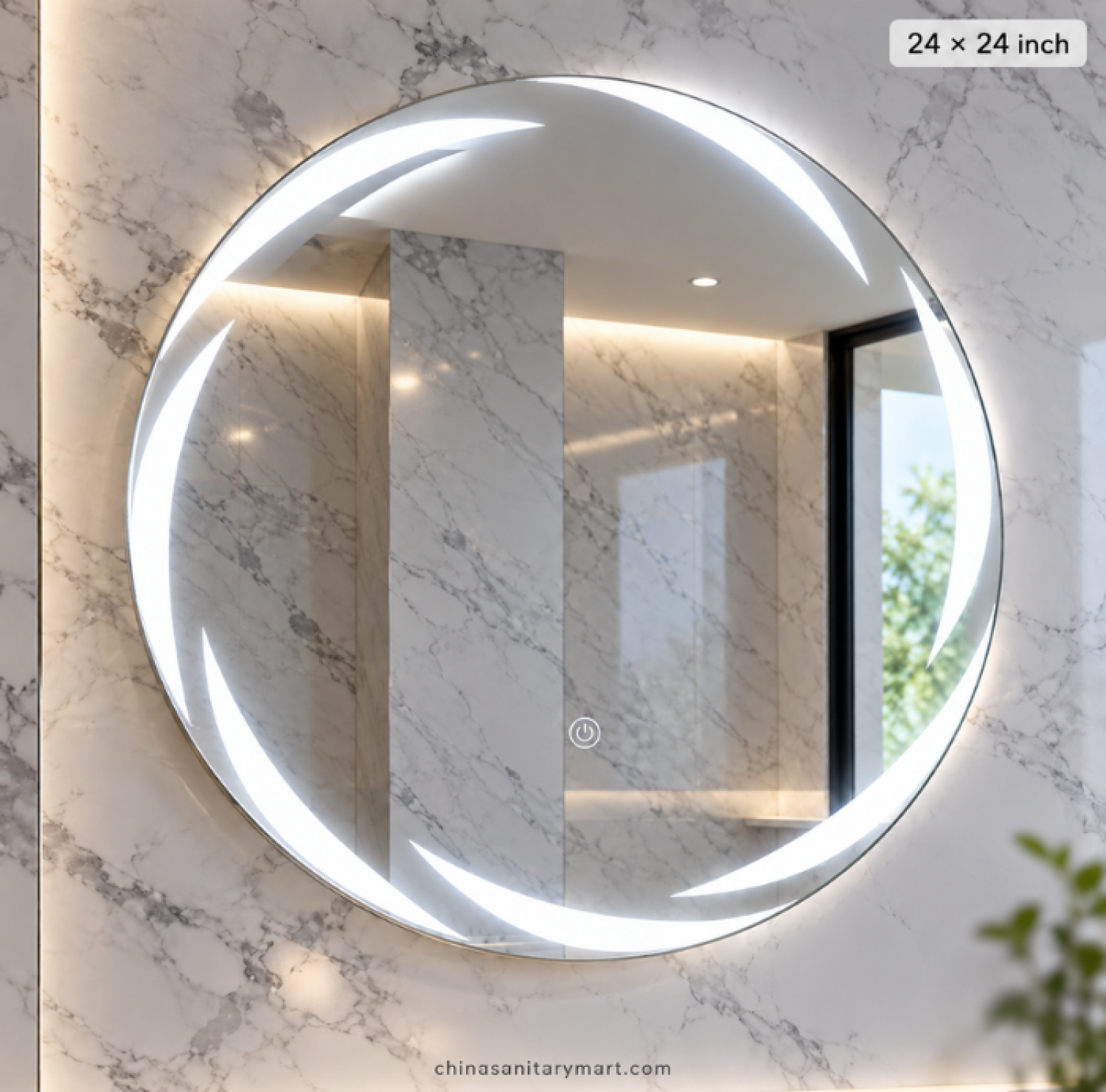 18x28 circular LED mirror, frosted inside bathroom mirror, round LED vanity mirror, illuminated circular mirror, modern bathroom LED mirror, frosted LED bathroom mirror