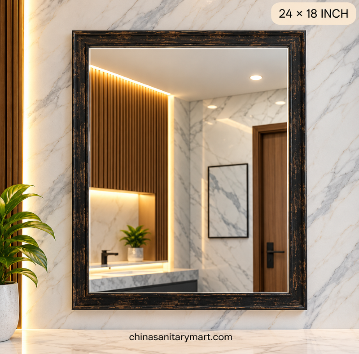 18x24 black frame mirror, wooden texture rectangular mirror, black bathroom vanity mirror, decorative wooden frame mirror, rectangle wall mirror, black wooden mirror