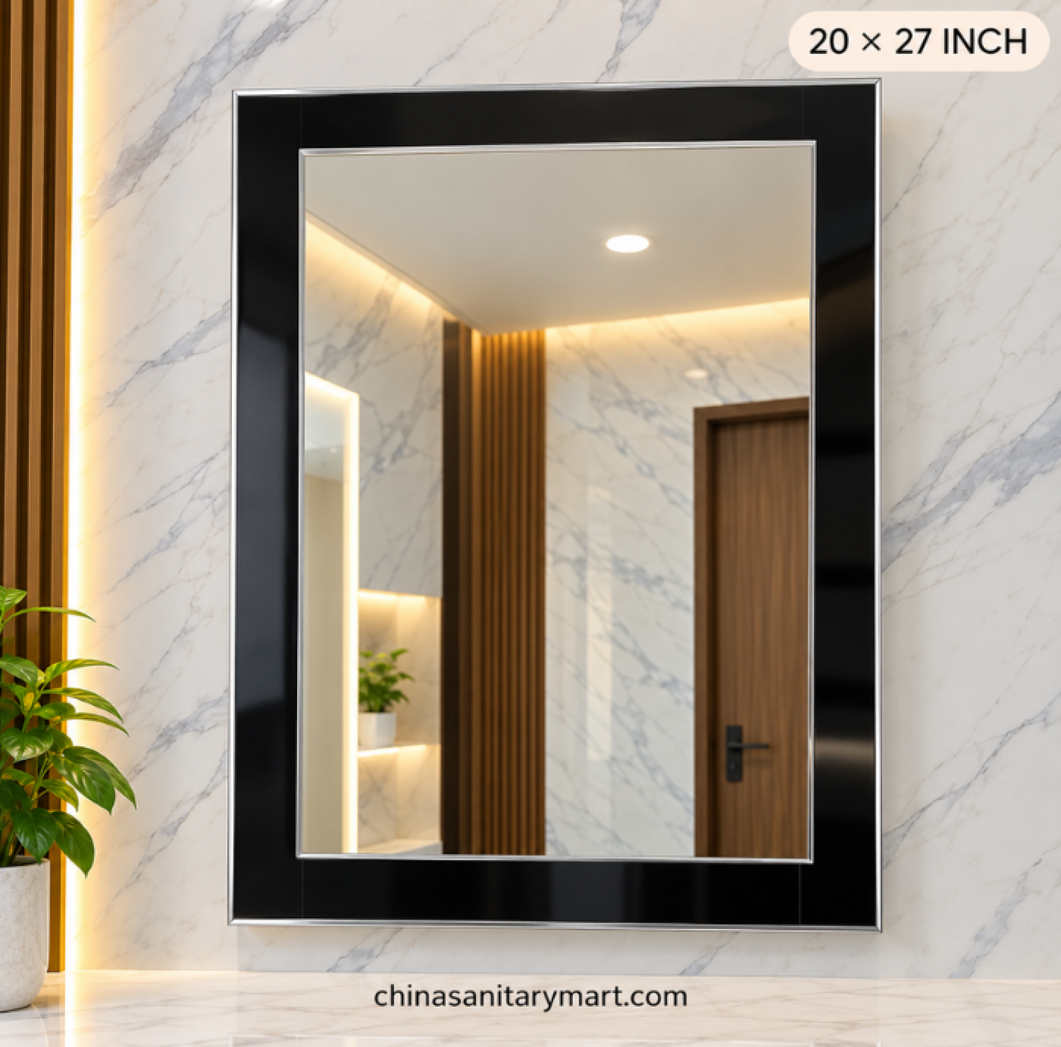 20x27 black rectangle mirror, silver frame bathroom mirror, black silver vanity mirror, rectangular wall mirror, black framed bathroom mirror, luxury rectangle mirror
