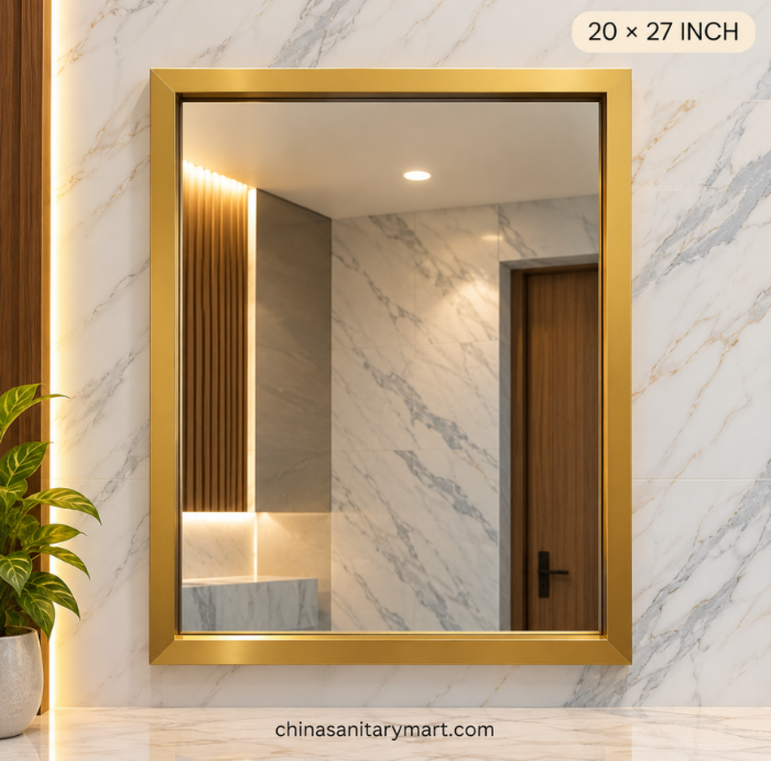 20x27 golden frame mirror, golden rectangle bathroom mirror, golden vanity mirror, rectangular wall mirror, luxury golden bathroom mirror, decorative frame mirror
