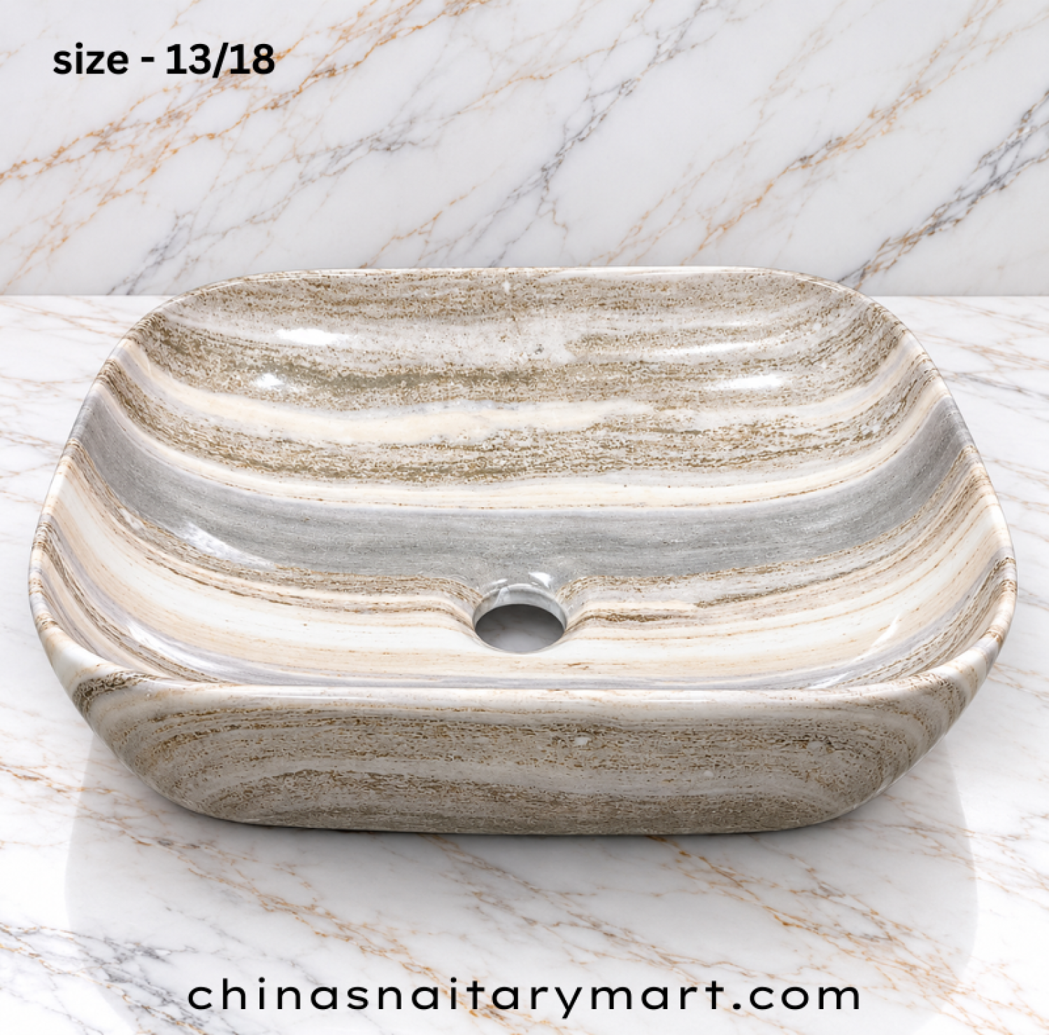 13x18 inch grey marble shed top basin, grey marble style countertop basin, rectangular wash basin with rounded corners, glossy grey beige marble basin, designer bathroom top basin