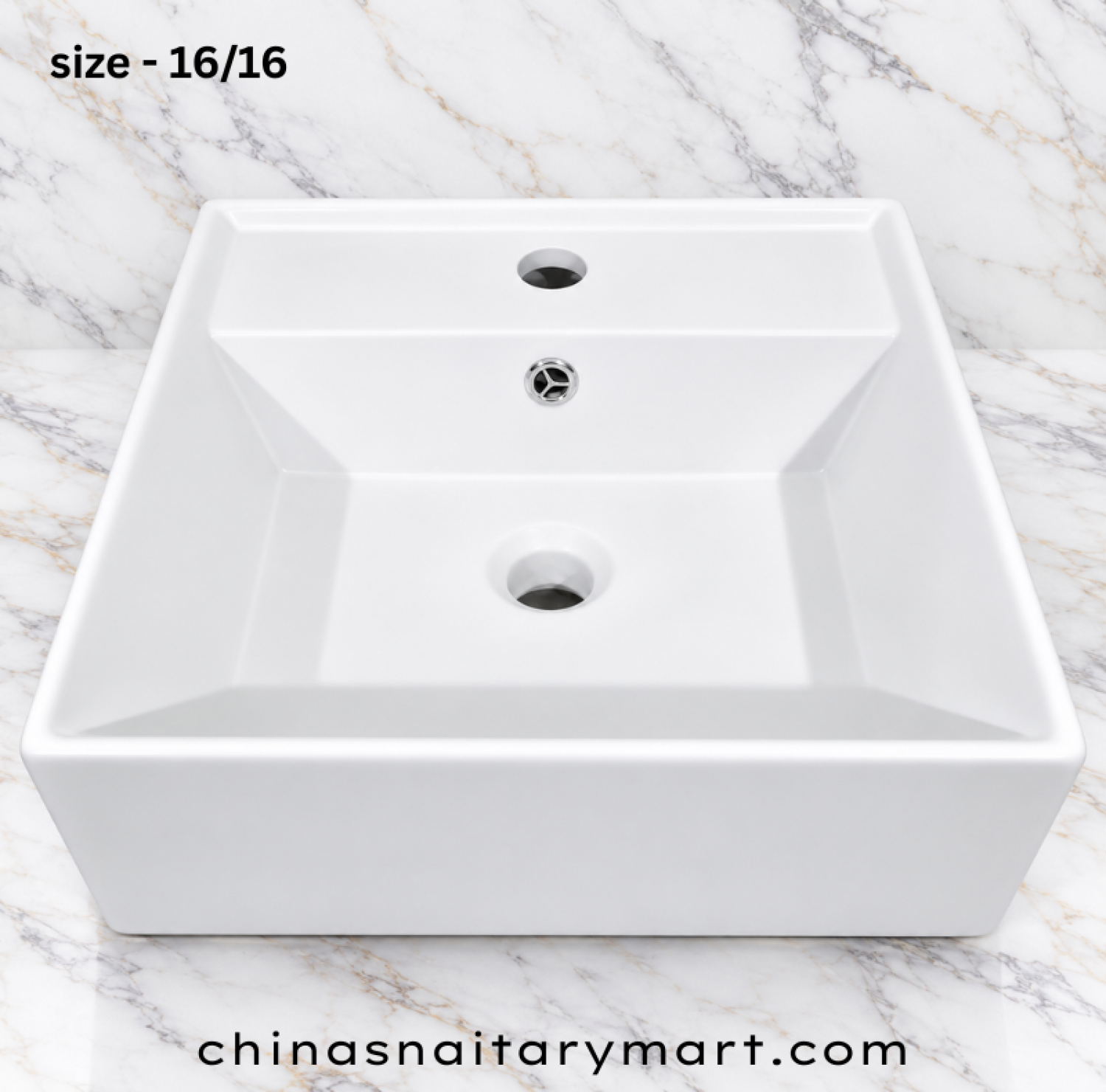 16x16 inch white square top basin, glossy white square wash basin, angular bowl countertop basin, modern white bathroom ,square vanity wash basin