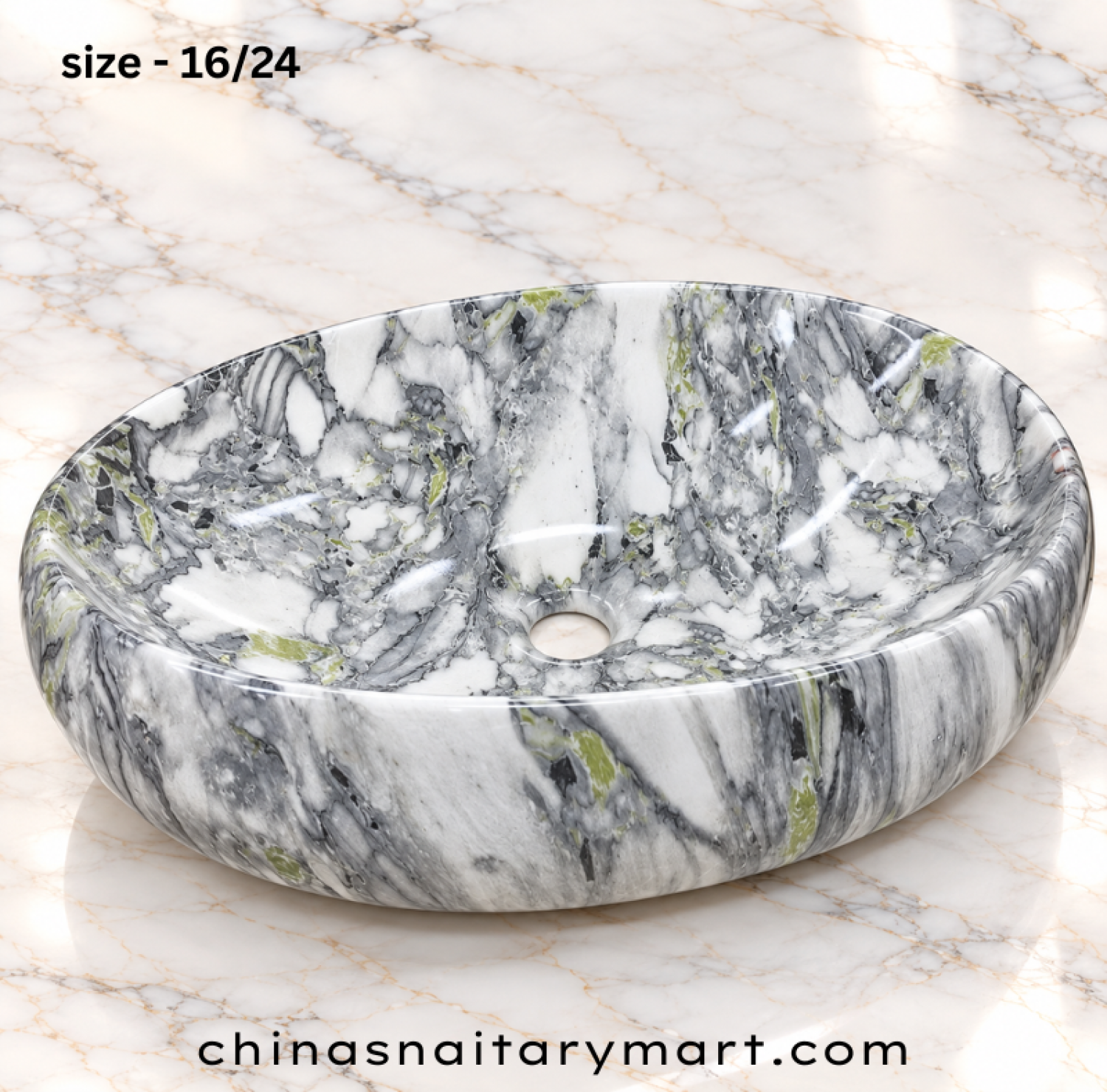 ORI-M396-1 16x24 inch grey marble top basin, oval grey marble wash basin, grey white patterned countertop basin, glossy designer oval basin, modern bathroom top basin