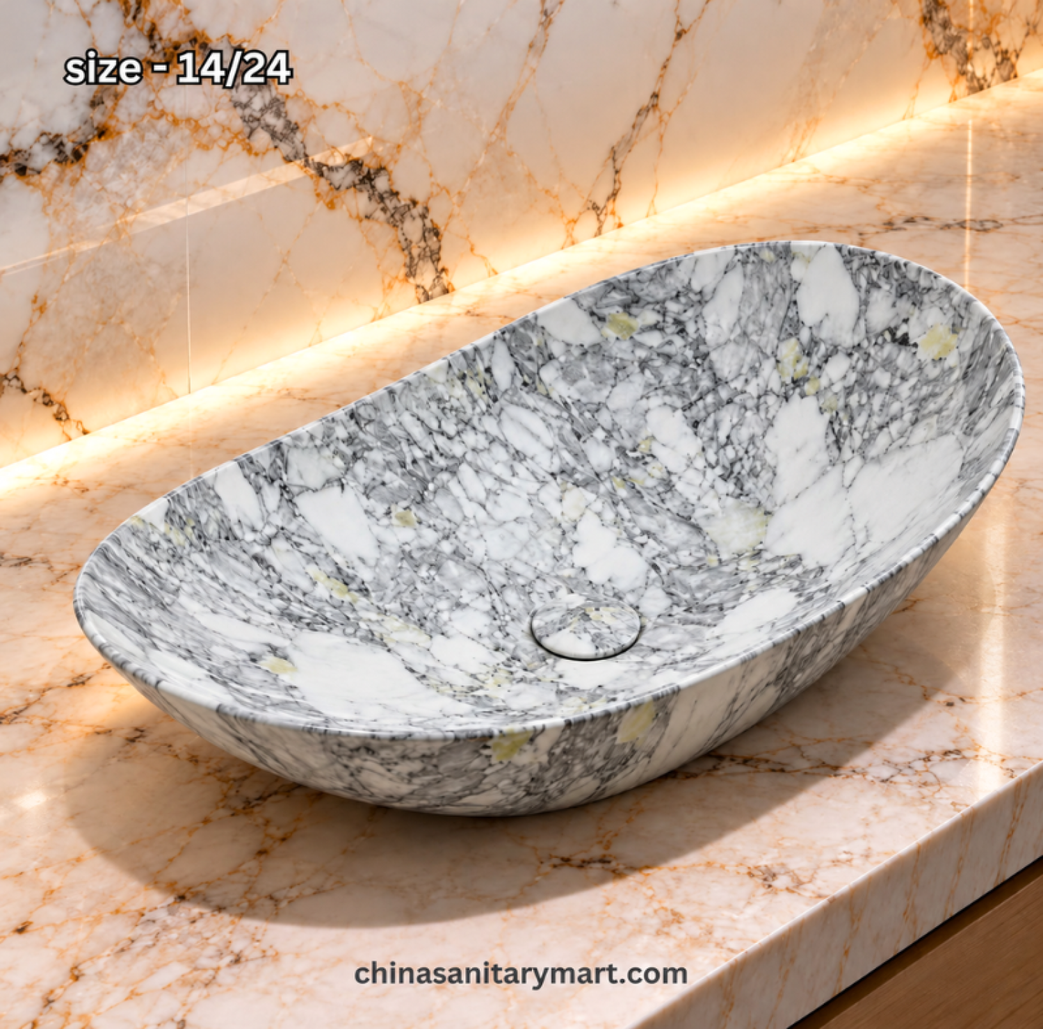 14x24 inch grey marble shed top basin, grey white boat shape basin, oval marble countertop basin, glossy designer wash basin, grey marble bathroom basin