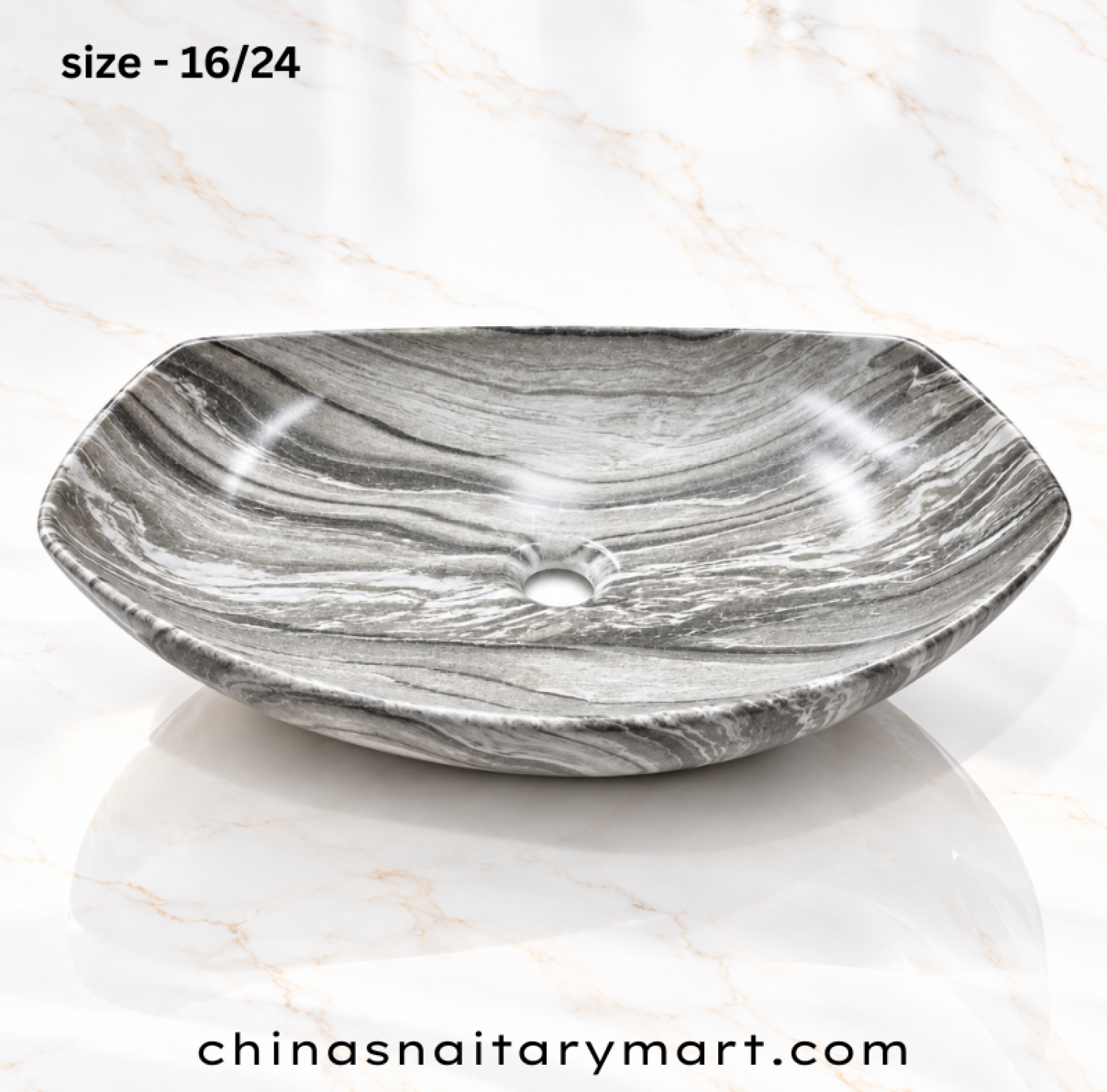 IS-A5166MB 16×22 Inch Matte Grey Marble Shed Top Basin with premium ceramic construction, natural grey marble finish, luxury countertop design