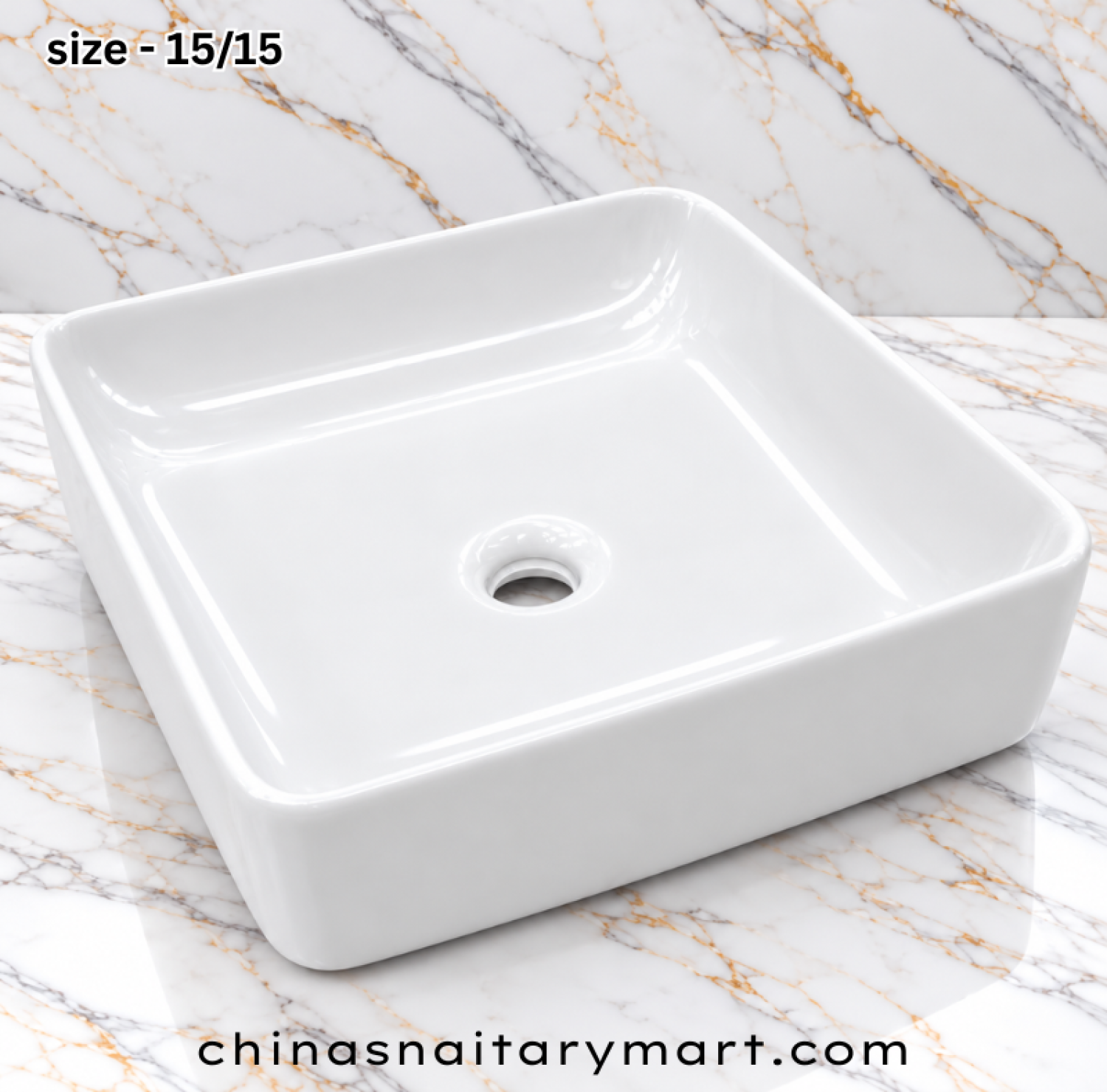 15x15 inch white square top basin, glossy white countertop wash basin, square bathroom vanity basin, white basin with rounded corners, modern square wash basin
