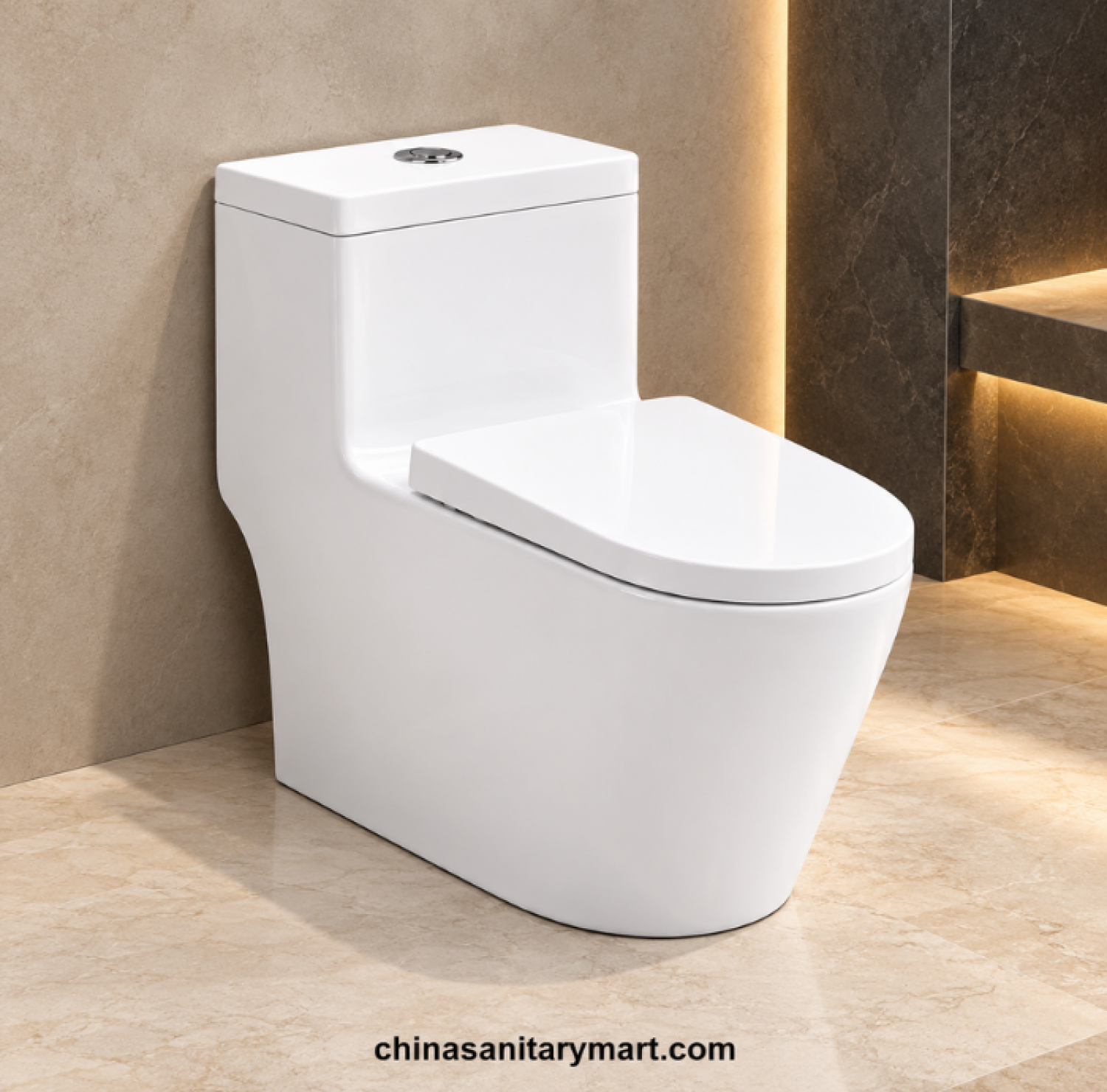 W-212 Jet Flush One Piece Commode, glossy white one piece toilet, modern floor mounted commode, white toilet with integrated cistern, jet flush bathroom toilet Bangladesh