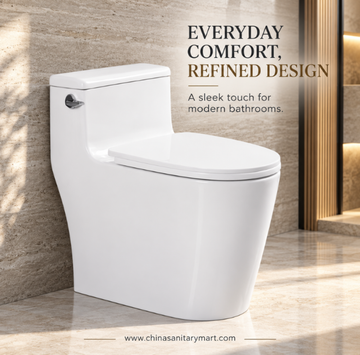 W-564 one piece commode, 590x380x730mm white toilet, S-trap commode 300mm roughing-in, glossy white ceramic toilet, modern floor-mounted commode