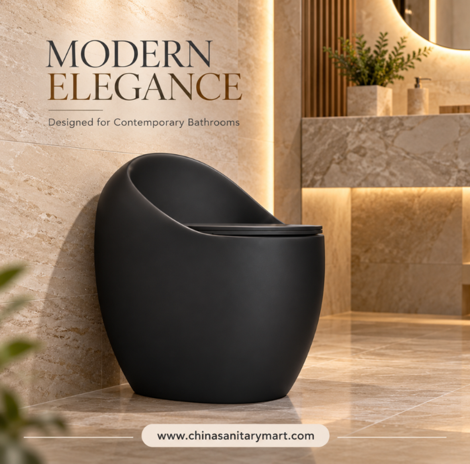 W-D02B matte black egg shape commode, black one piece toilet, modern egg shaped bathroom commode, matte black toilet with integrated cistern, contemporary bathroom sanitary ware