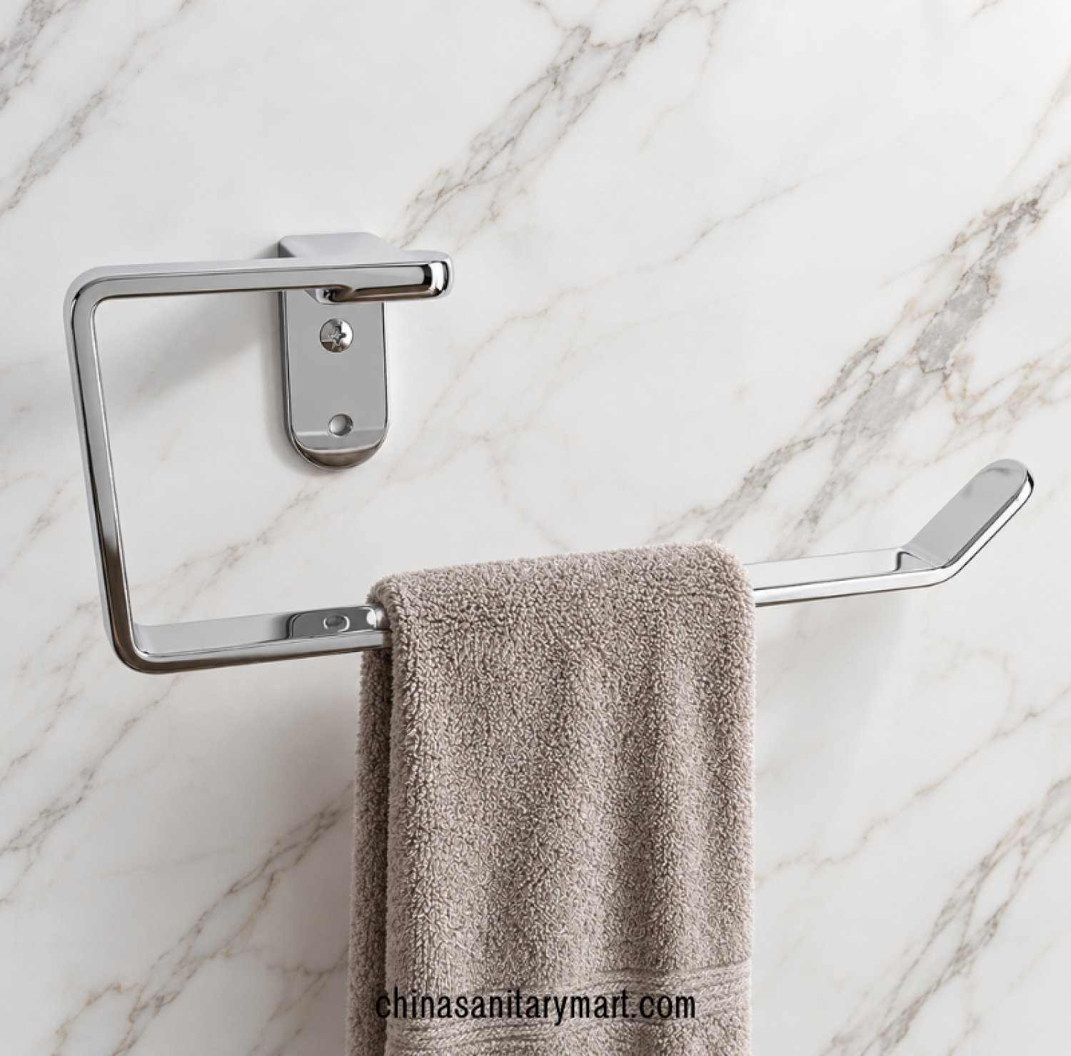 premium chrome towel arm, polished chrome wall mounted towel holder, modern bathroom towel hanger, geometric towel arm, chrome hand towel holder, bathroom accessories Bangladesh