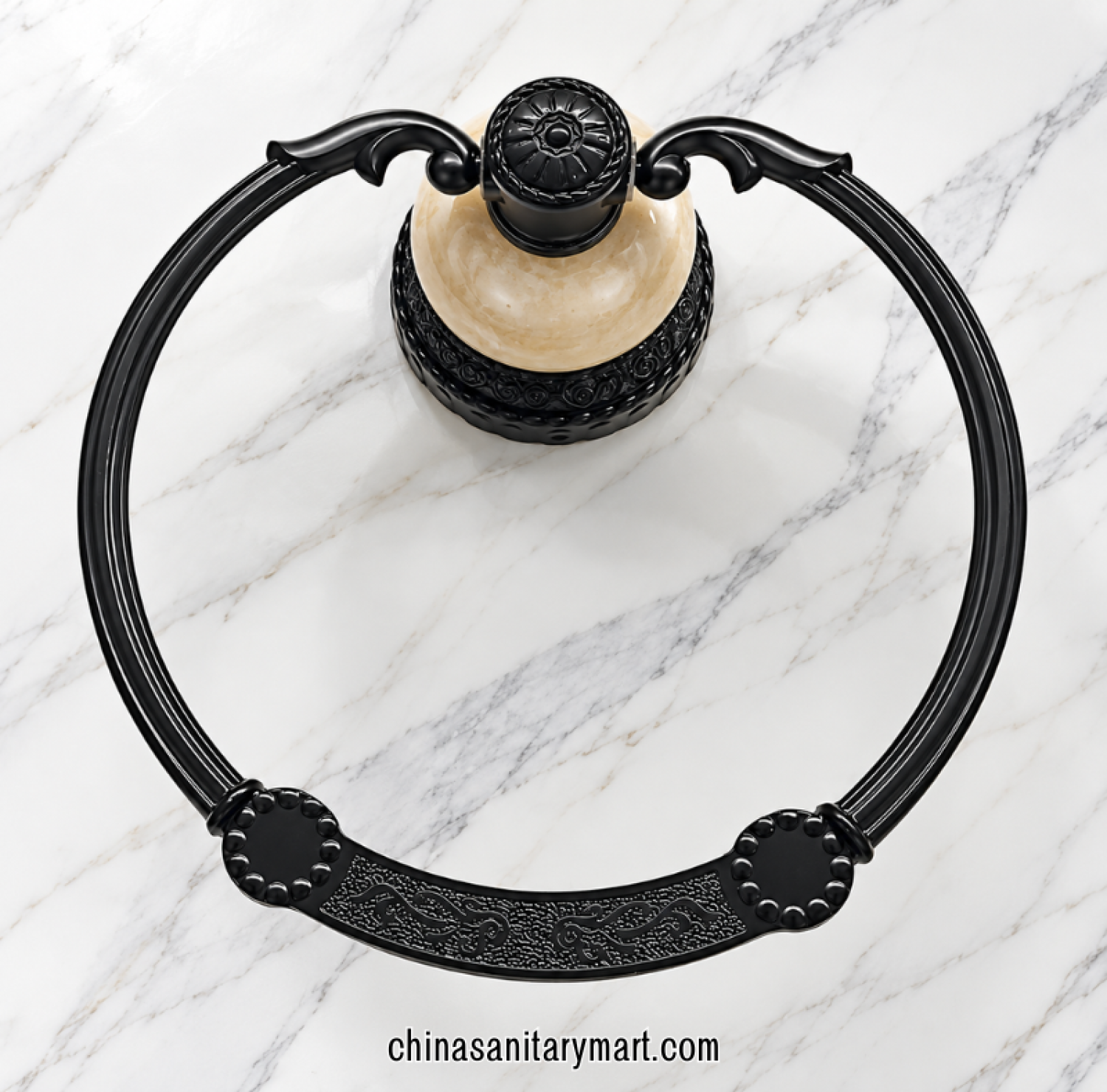 ivory marble towel ring black, black circular bathroom towel holder, decorative ivory marble towel ring, ornamental black towel ring, luxury bathroom hand towel holder