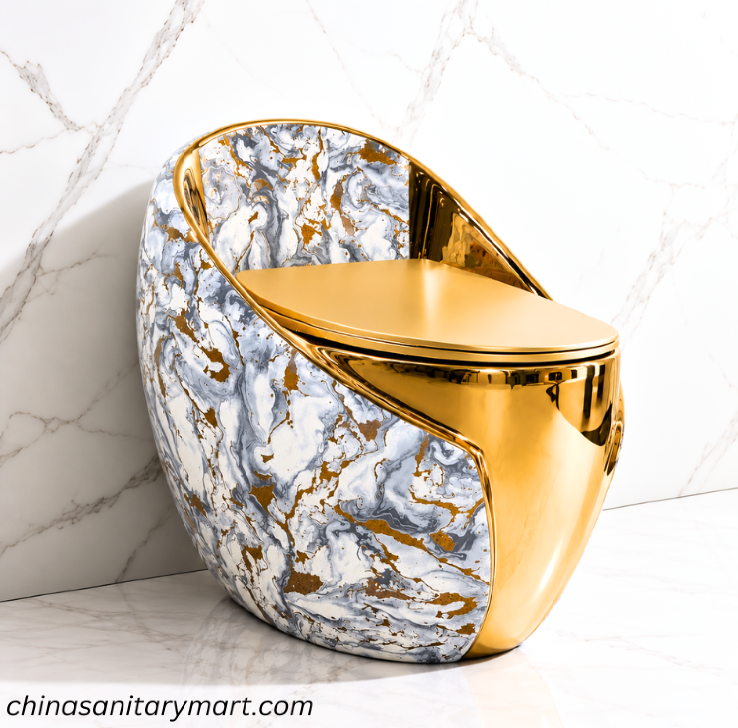 Ori 3047G-5 Tornado and Jet Flush commode, golden designer toilet, gold and marble pattern commode, luxury bathroom toilet, premium golden commode Bangladesh
