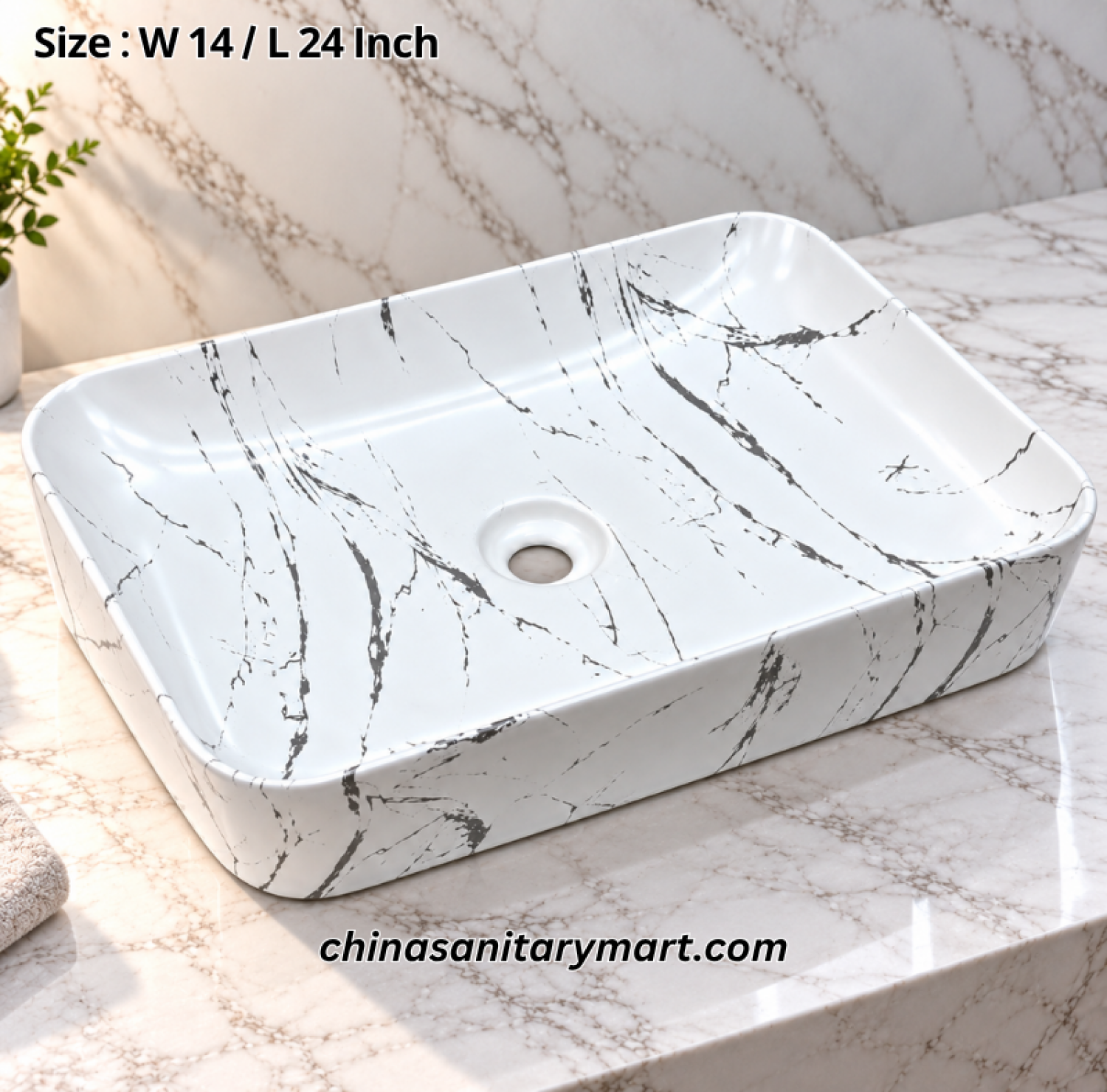 14x24 inch white marble shed rectangular top basin, white marble pattern wash basin, rectangular countertop basin, grey veined white basin, designer bathroom top basin