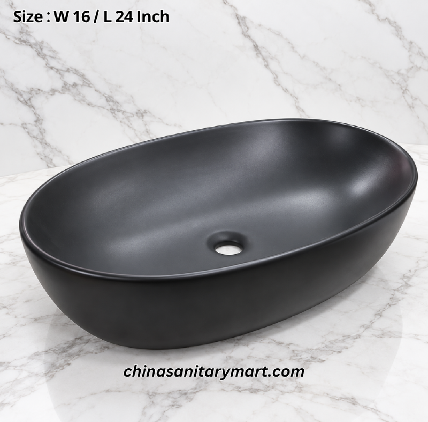 16x24 inch matte black top basin, oval black countertop wash basin, matte black bathroom basin, modern oval vanity basin, black top basin for contemporary bathrooms